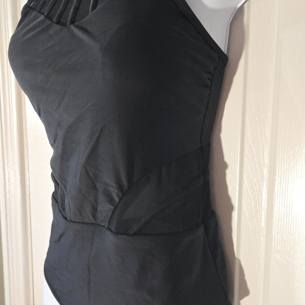 Holipick One Piece Swimsuit Bathing Suit Black Mesh Cutouts High Neck See Throug - Picture 8 of 16